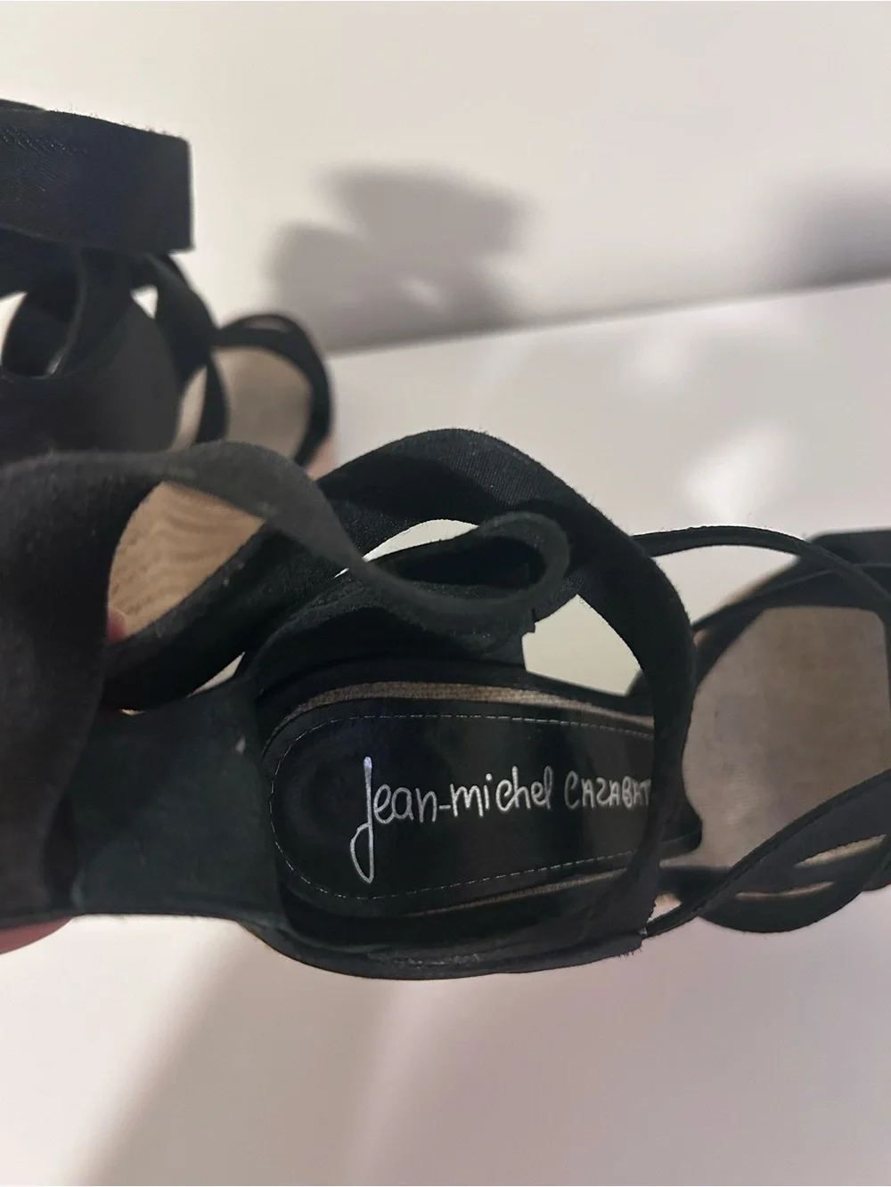 Jean Michel Cazabat Black Espadrille Wedge Sandals with Crisscross Straps